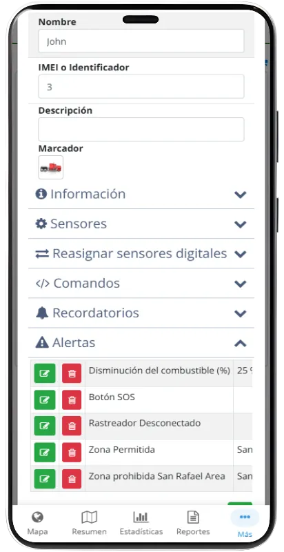 App Plaspy: configuración de alertas del rastreador