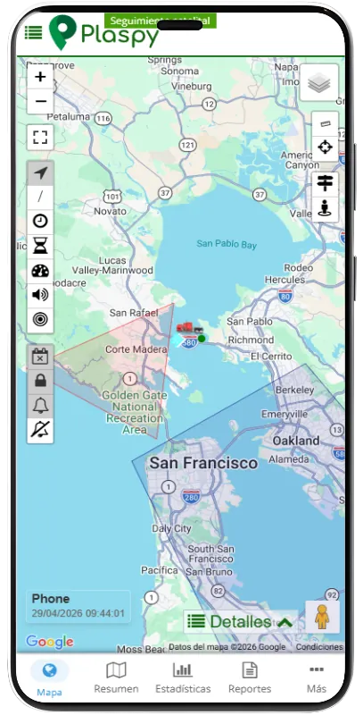 App Plaspy: mapa en vivo con la ubicación del vehículo