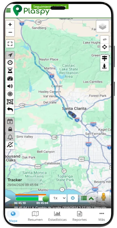 App Plaspy: recorrido del vehículo en el mapa